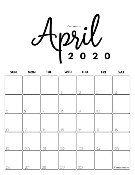 Print (horizontal) print (vertical) edit calendar download pdf. Cute (& Free!) Printable April 2020 Calendar | SaturdayGift