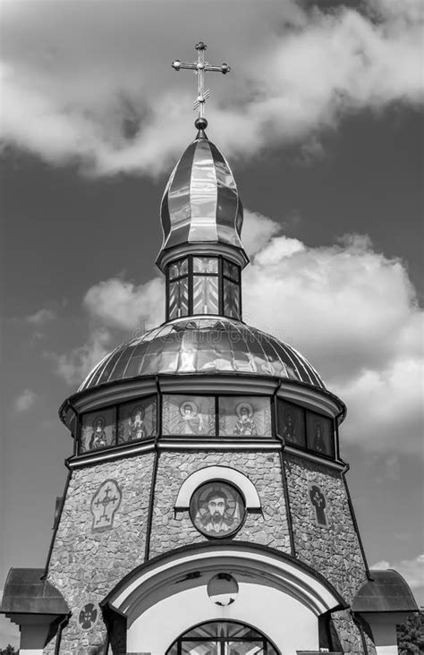 Christian Church Cross In High Steeple Tower For Prayer Stock Photo