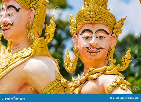 Nakhon Nayok Thailand April 24 2022 Golden Statue Of Angel And