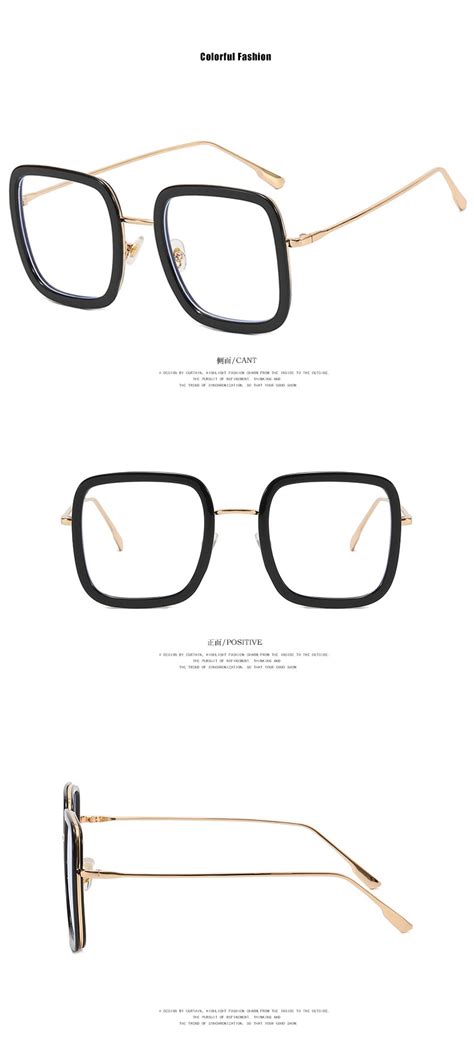 2022 Fashion Oversized Square Eyewear Retro Women Anti Blue Light Blocking Metal Frame Glasses