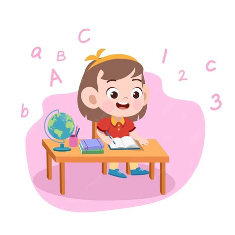 Premium Vector Kid Girl Study Illustration