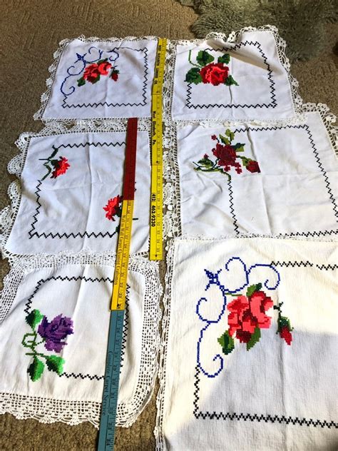 Vintage Flower Doilies Needlepoint Roses Doilies Colorful Etsy