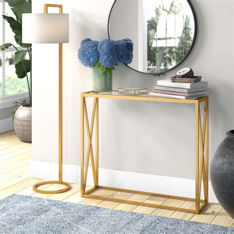 Geometric Console Table Narrow Glass Sofa Table For Living Room Hallway Entryway In Blackened