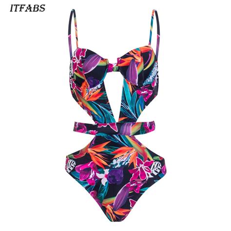 Itfabs Women Solid Print One Piece Swimsuit Beachwear Swimwear Push Up