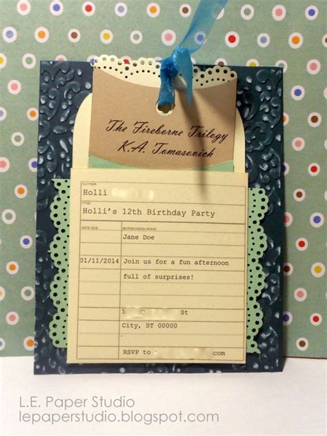Library Card Invitation Set Of 12 Book Themed Party Book Themed