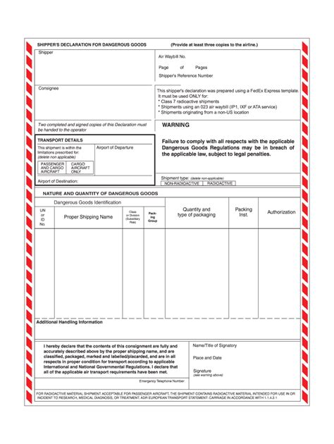 Shippers Declaration Form Dangerous Goods Fill Out And Sign Online