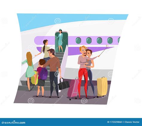 Airplane Boarding Flat Vector Illustration Stock Vector Illustration Of Color Luggage 172329868