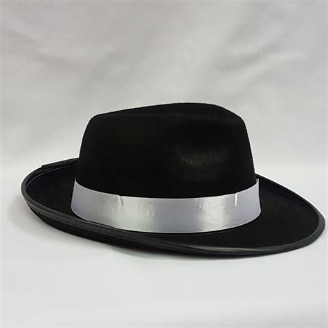 Black Gangster Hat With White Band Code 8143 Scalliwags Costume Hire