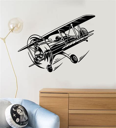 Vinyl Wall Decal Biplane Retro Plane Aircraft Boy Room Stickers Mural