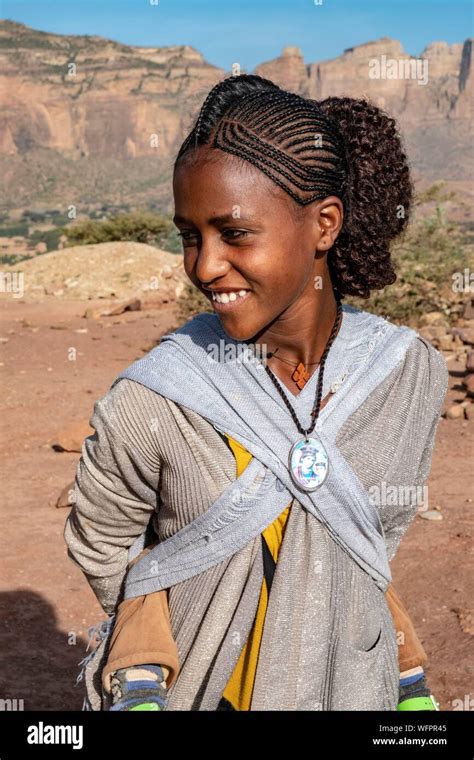 Ethiopia Tigray Regional State Gheralta Range Young Girl Stock Photo