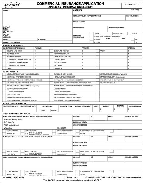 Fillable Commercial Insurance Application Form Printable Forms Free