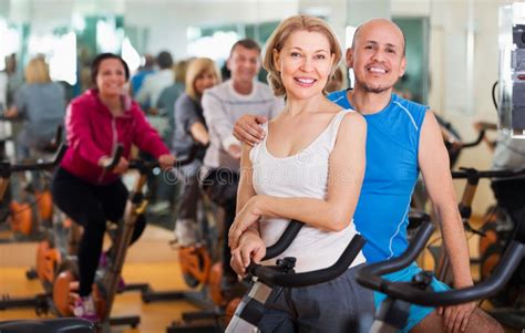 Elderly Couple Exercising In Gym Stock Image Image Of Physical Club