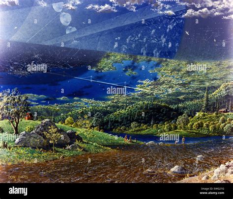 Space Colony Art From The 1970s Stock Photo Alamy