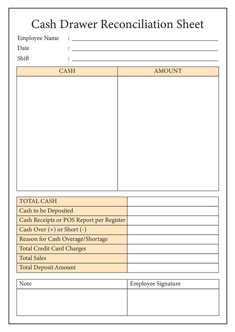 Printable Daily Cash Drawer Count Sheet