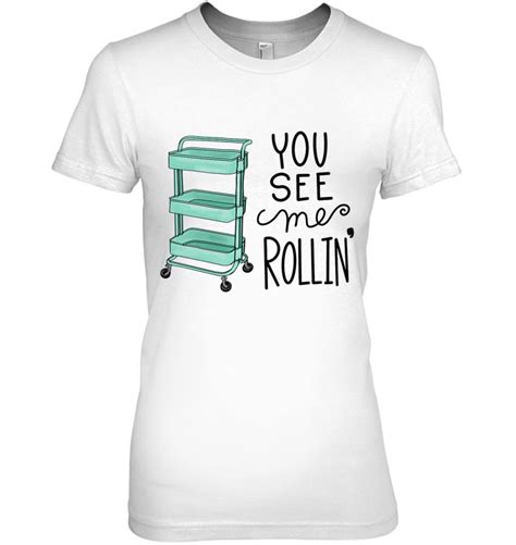 Crafty You See Me Rollin Teacher And Crafter Teal Cart Pun Premium T