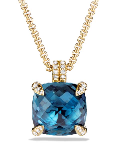 David Yurman 18k Châtelaine® Pendant Necklace In Hampton Blue Topaz 18