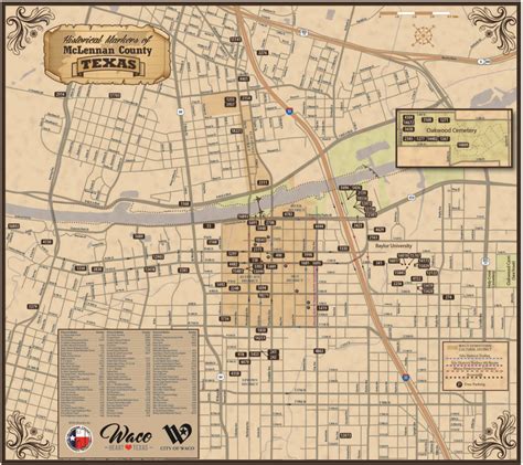 Waco Texas Street Map Of Waco Vintage Artwork Style Mclennan