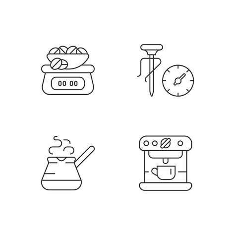 Appliance For Coffee Preparation Linear Icons Set Weighing Scales For