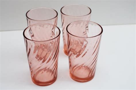 Rosaline Swirl Vintage Arcoroc France Glass Tumblers Pink Depression Colored Glassware