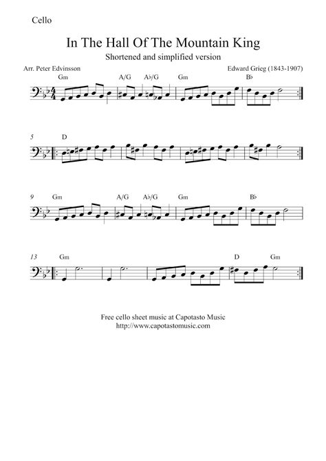 Easy Sheet Music For Beginners Free Easy Cello Sheet Music In The