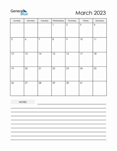 March 2023 Calendar With Notes Get Calendar 2023 Update