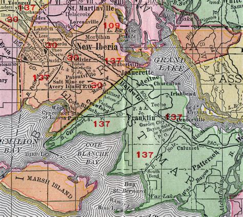 Iberia Parish Louisiana 1911 Map Rand Mcnally New Iberia