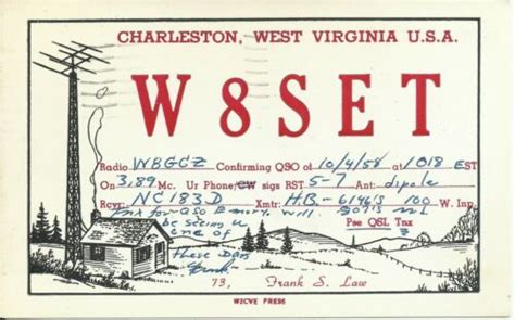 Vintage W8set Charleston West Virginia Usa 1958 Amateur Radio Qsl Card Ebay
