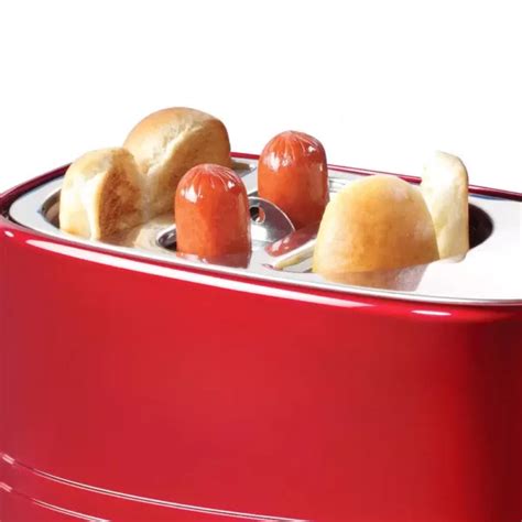 Nostalgia Retro Series 2 Slice Red Long Slot Hot Dog And Bun Toaster
