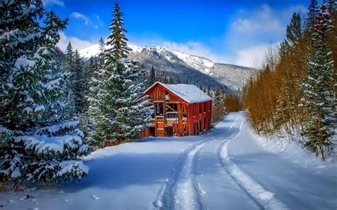 Winter Log Cabin Wallpaper