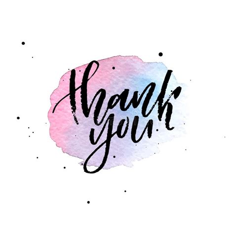 Brush Lettering Thank You On Blue And Violet Watercolor Splash Stock