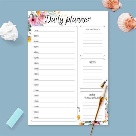 Floral Daily Hourly Planner Template Printable Pdf