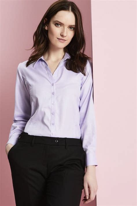 Womens Prestige Open Collar Shirt Lilac Herringbone Simon Jersey