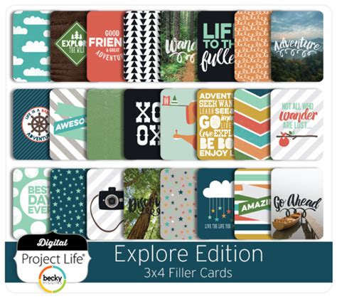 Explore Edition 3x4 Filler Cards | Digital project life, Cards, Explore