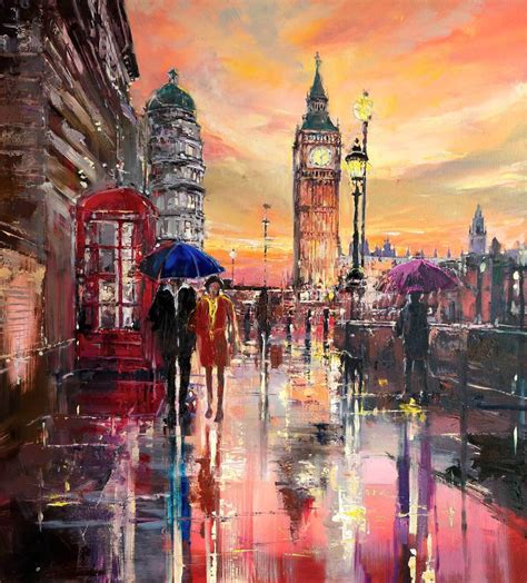 Quiet Night In London Original Oil Painting On Canvas Ready To Hang