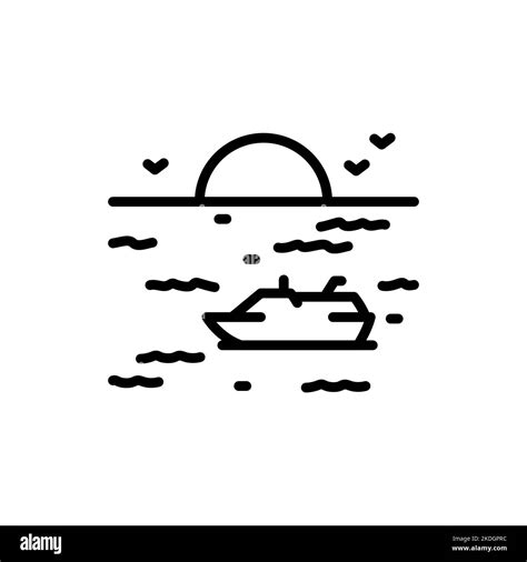 Sea and sunset black line icon. Nature landscape. Pictogram for web