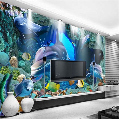 Free Shipping Custom 3d Underwater World Tv Background Wall Decorative