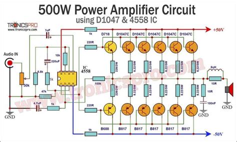 Amplifier Circuit Diagram D1047 4558 500w Tronicspro