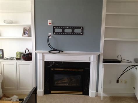 Tv Wall Mount Installation With Wire Concealment Over Fireplace