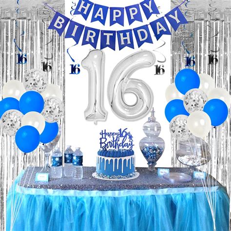 Blue And Silver 16th Birthday Decorations For Boys Girls