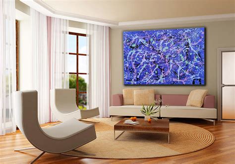 Blue Painting Jackson Pollock Living Room Decor Impasto Etsy