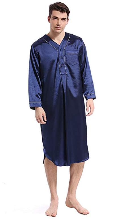 Like2sea Silky Satin Nightshirt For Men Long Lightweight Pajamas