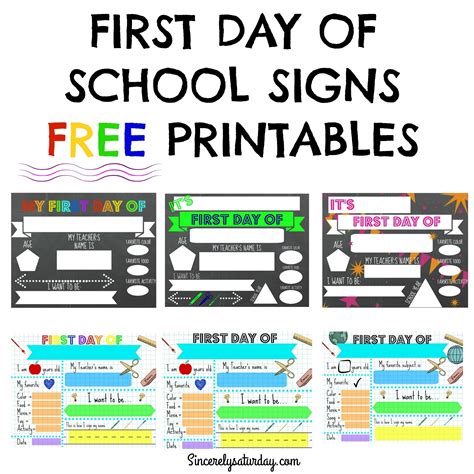 Sincerelysaturdaycom — Free Printable First Day Of School Signs