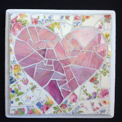 Mosaic Heart Made From Pink Stained Glass Surrounded By Etsy