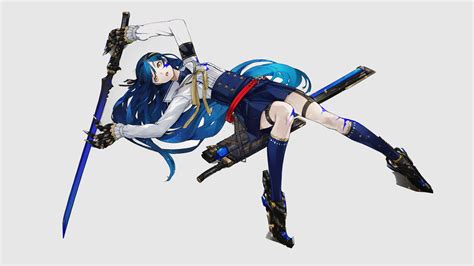 Blue Haired Anime Girl With Sword