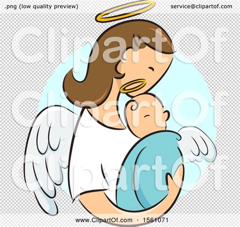 Clipart Of A Female Angel Holding A Newborn Baby Royalty Free Vector