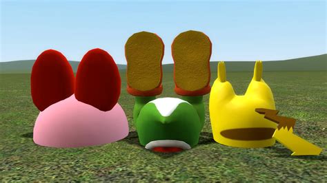Kirby Yoshi And Pikachu Buried Upside Down Back By Picklenick95 On