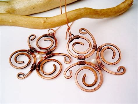 Wire Wrapped Earrings Hammered Copper Handmade Copper Etsy
