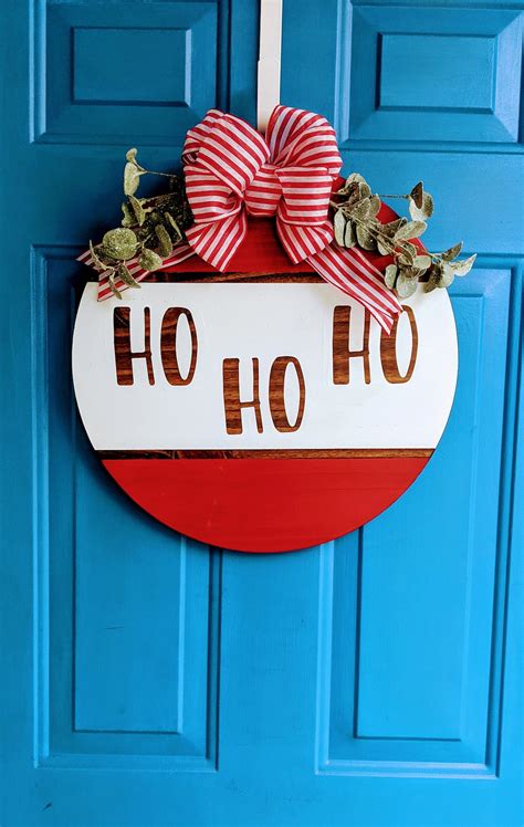 Merry Christmas Home Round Wood Sign Front Door Wood Sign Etsy Uk