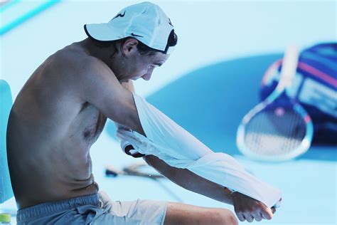 Shirtless Rafael Nadal During The Practice At The Australian Open 2016