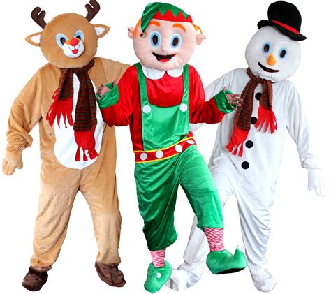 Adult Christmas Mascot Costume Reindeer Elf Snowman Fancy Dress Big
